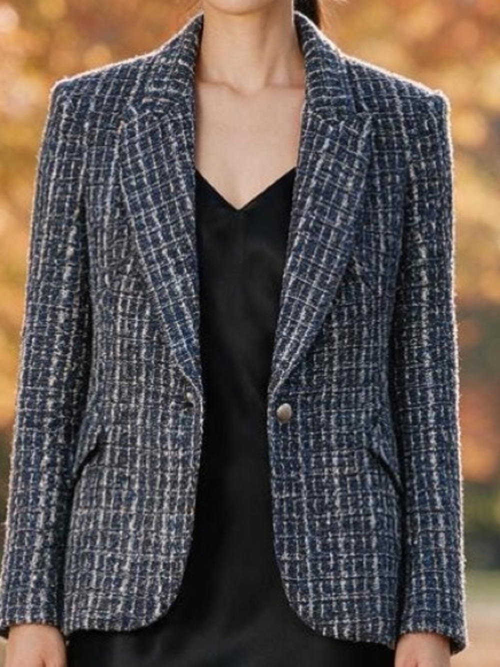 L'Agence Chamberlain Hudson Tweed Blazer Navy Black Single Button | Size 8